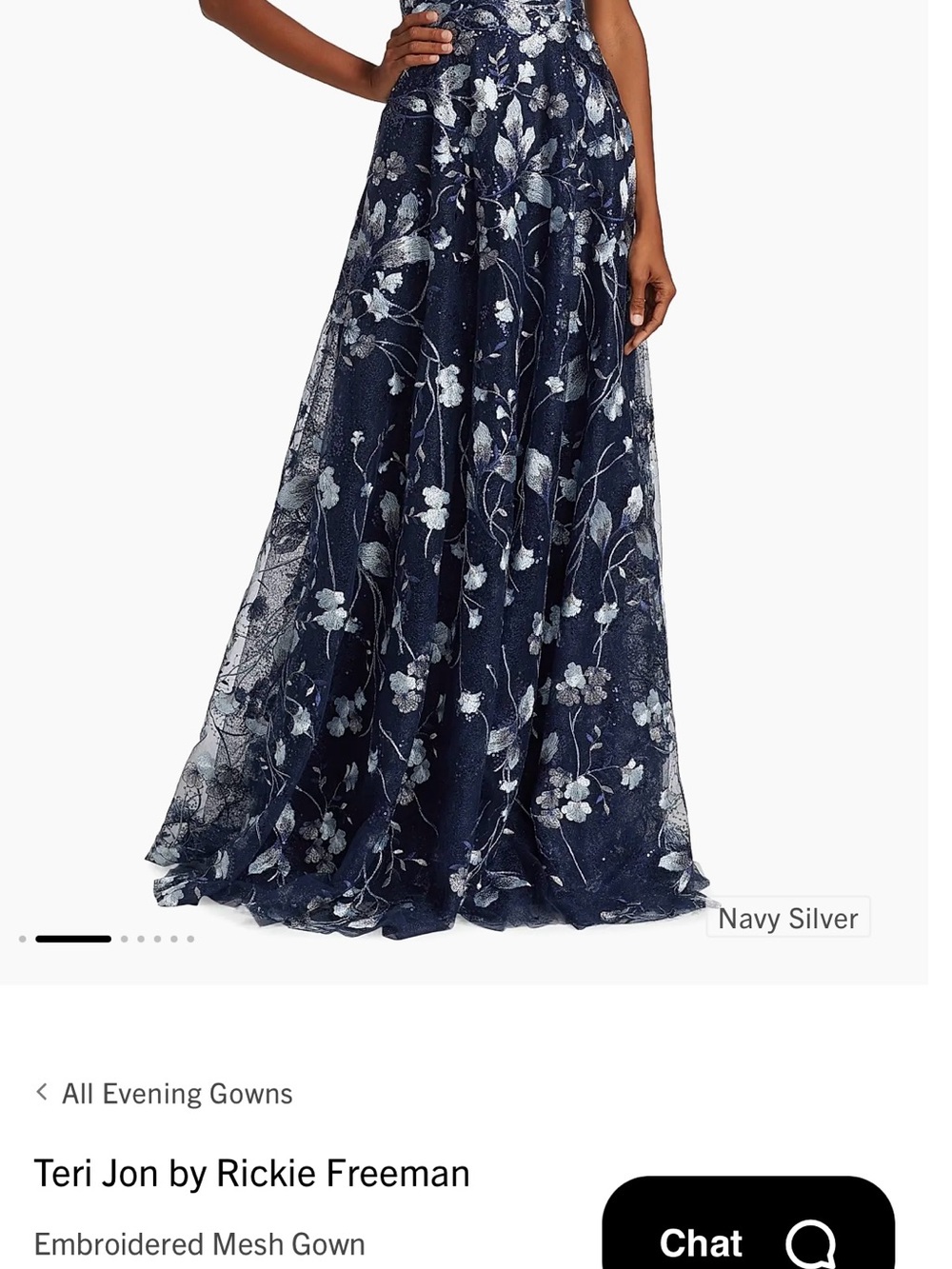 Teri Jon by Rickie Freeman Navy and Silver Embroidered Mesh Wedding Dress